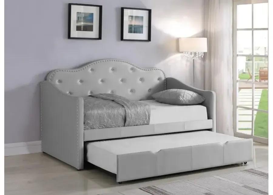 Elmore Upholstered Twin Daybed with Trundle Pearlescent Grey