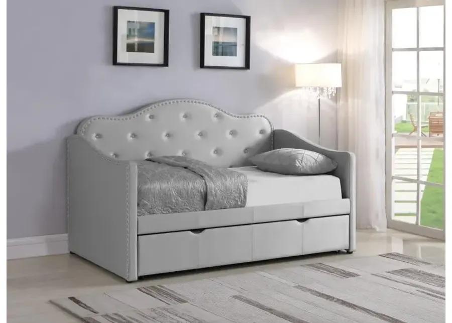 Elmore Upholstered Twin Daybed with Trundle Pearlescent Grey