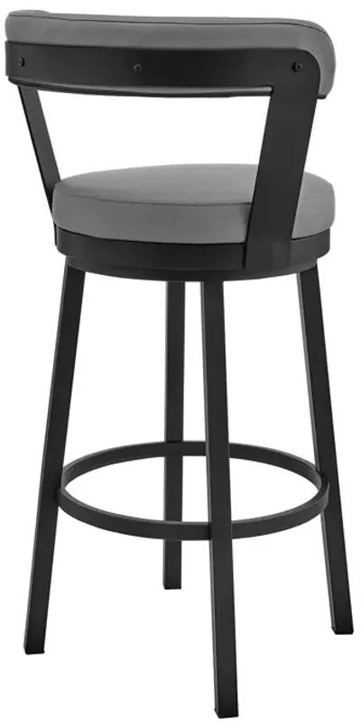 Bryant 26" Counter Height Swivel Bar Stool in Black Finish and Gray Faux Leather