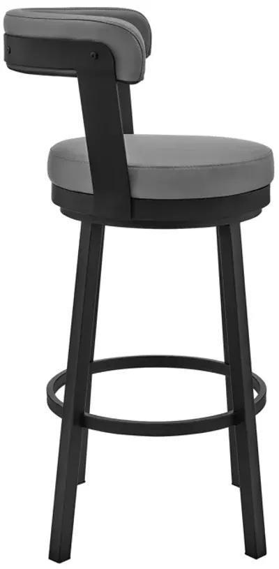 Bryant 26" Counter Height Swivel Bar Stool in Black Finish and Gray Faux Leather