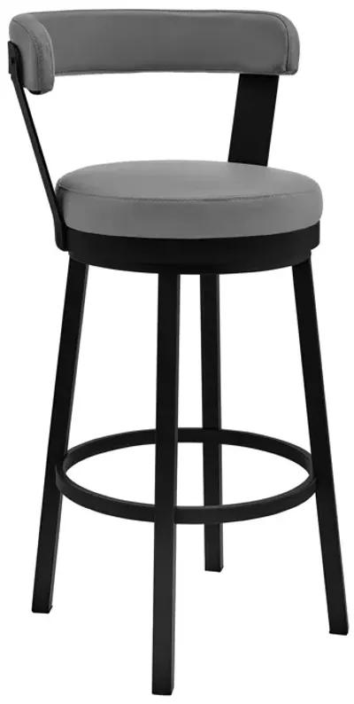 Bryant 26" Counter Height Swivel Bar Stool in Black Finish and Gray Faux Leather