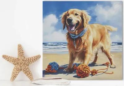 Beach Dogs Golden Retriever Canvas Wall Art