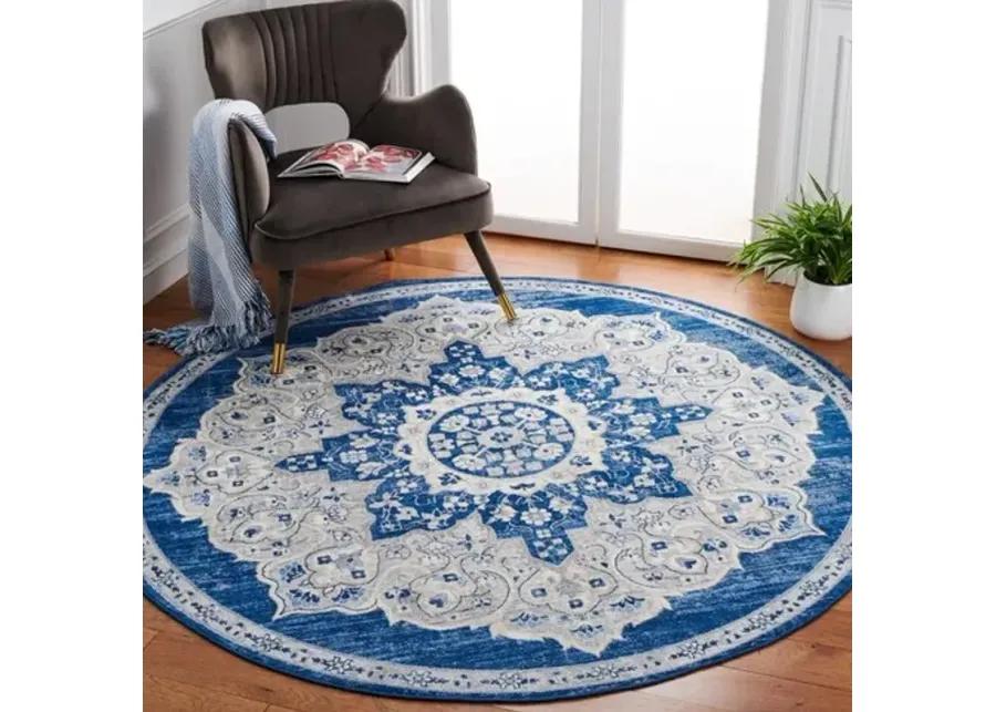 Brentwood 802 Navy / Grey 6'-7" X 6'-7" Round Round Powerloomed Rug