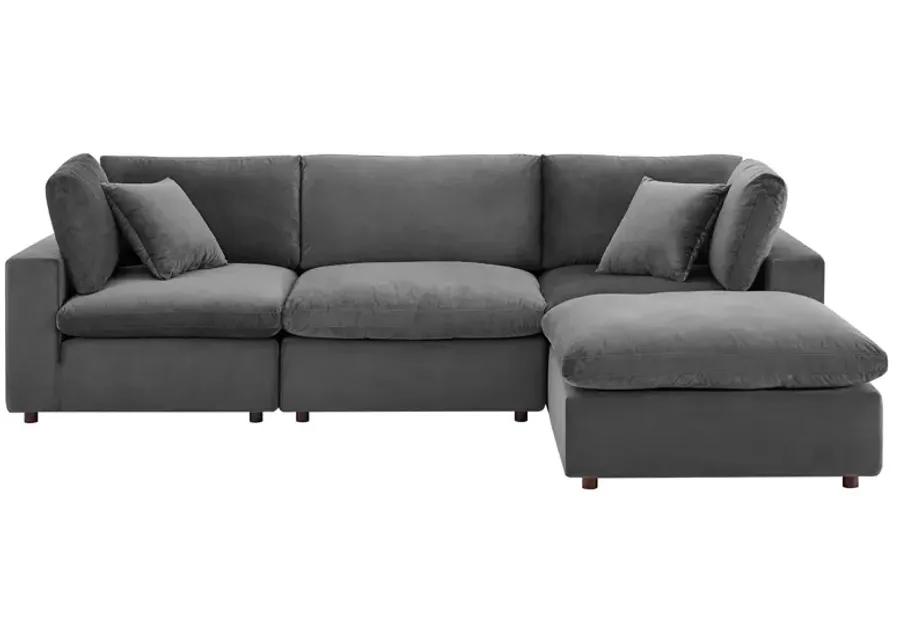 Commix Down Filled Overstuffed Performance Velvet 4-Piece Sectional Sofa