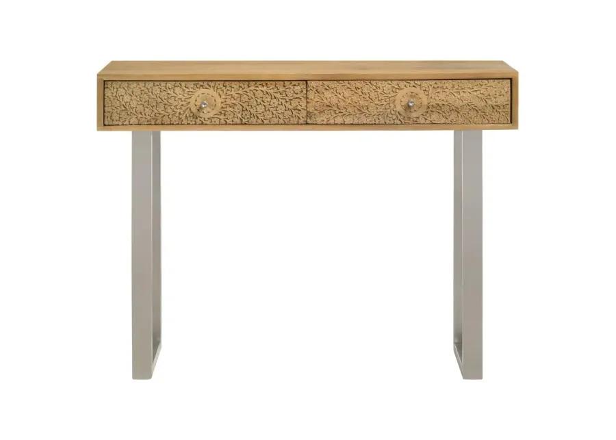 Draco Console Table with Hand Carved Drawers Natural