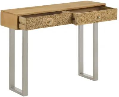 Draco Console Table with Hand Carved Drawers Natural