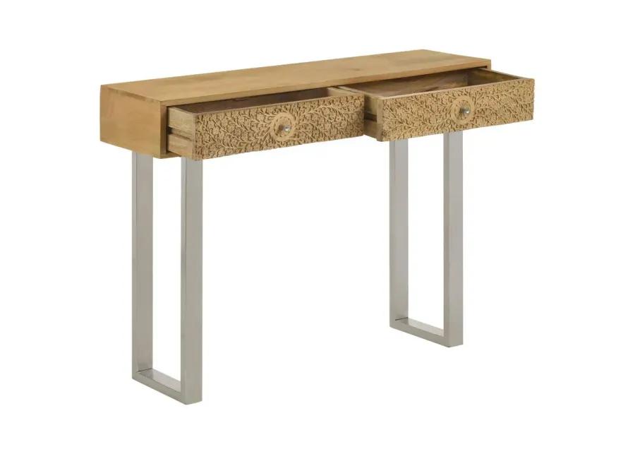 Draco Console Table with Hand Carved Drawers Natural