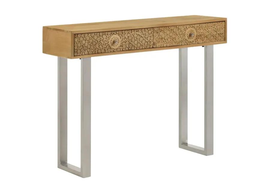 Draco Console Table with Hand Carved Drawers Natural