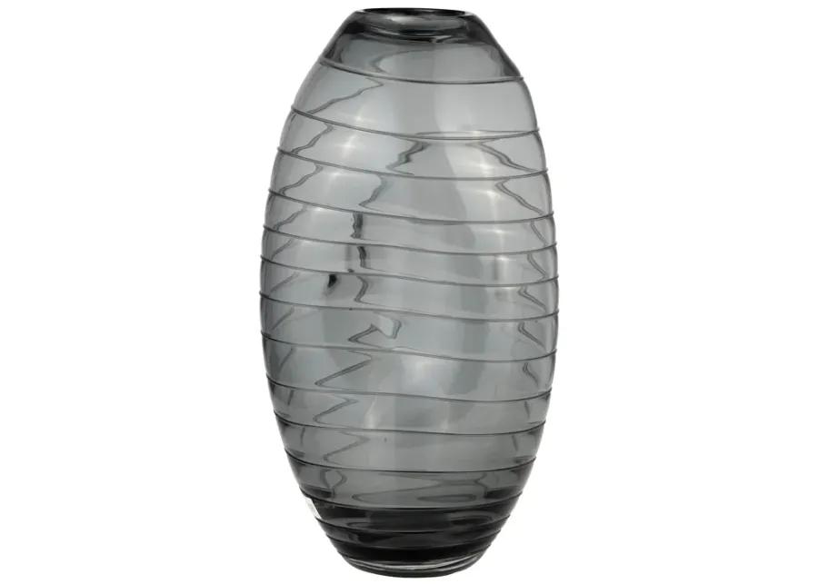 Glass, 14"h Pinched Vase, Smoke