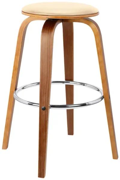 Harbor 26" Counter Height Backless Swivel Cream Faux Leather and Walnut Wood Mid-Century Modern Bar Stool