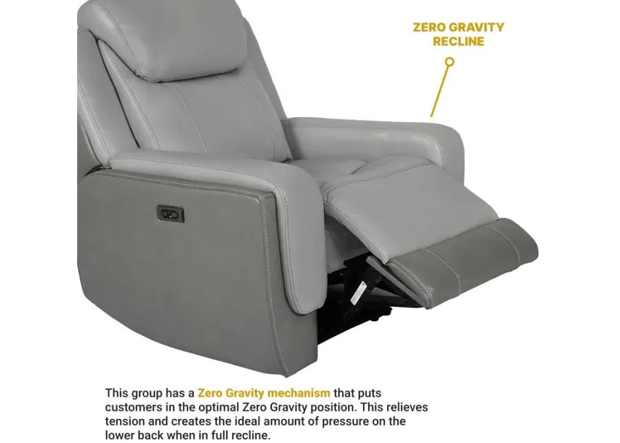 Rosalyn Zero Gravity Power Recliner in Silver and Gray Leather with Power Headrest