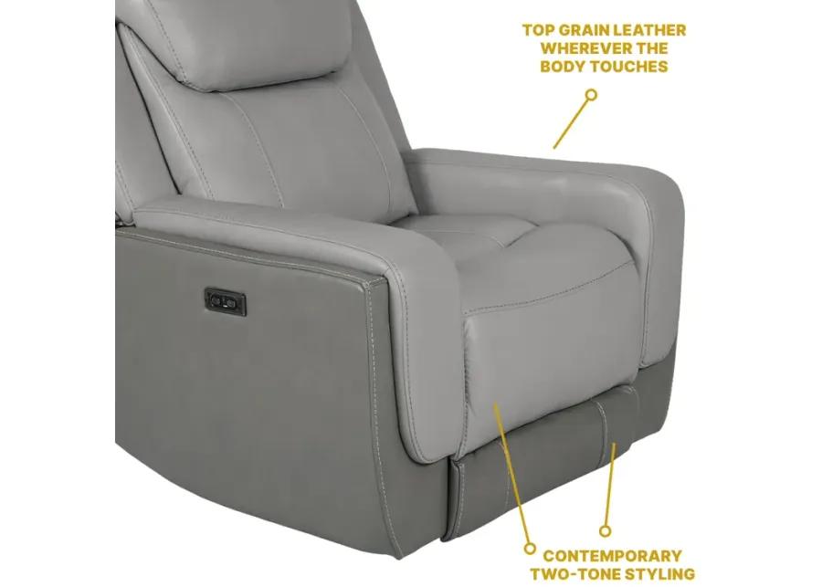 Rosalyn Zero Gravity Power Recliner in Silver and Gray Leather with Power Headrest