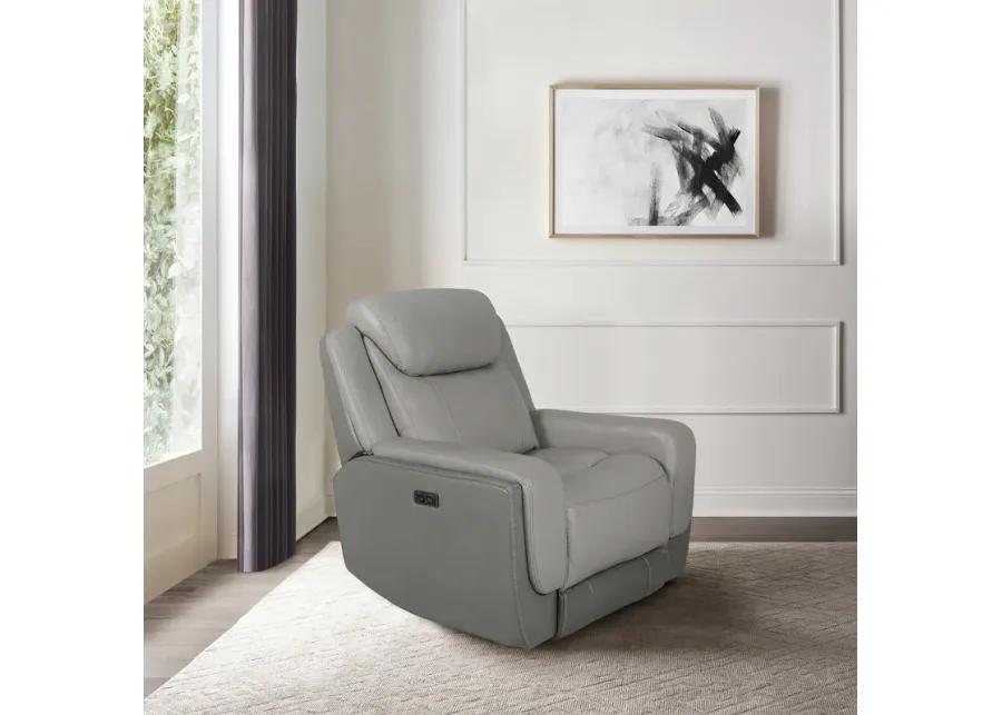 Rosalyn Zero Gravity Power Recliner in Silver and Gray Leather with Power Headrest