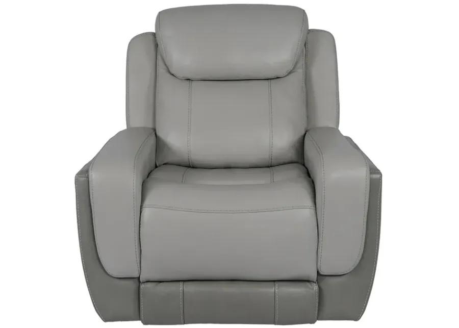 Rosalyn Zero Gravity Power Recliner in Silver and Gray Leather with Power Headrest