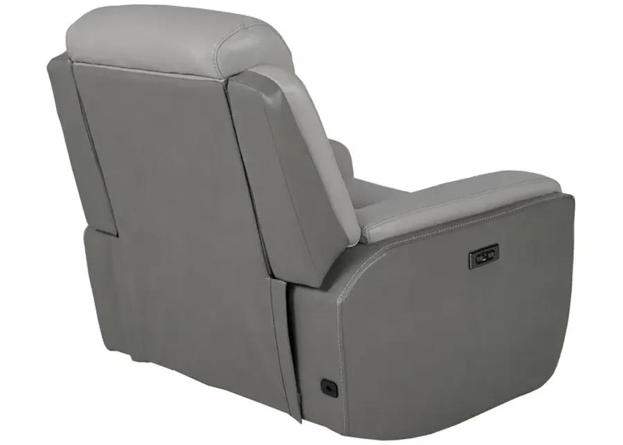 Rosalyn Zero Gravity Power Recliner in Silver and Gray Leather with Power Headrest