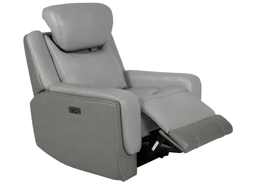 Rosalyn Zero Gravity Power Recliner in Silver and Gray Leather with Power Headrest