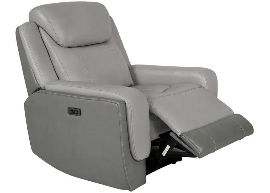 Rosalyn Zero Gravity Power Recliner in Silver and Gray Leather with Power Headrest