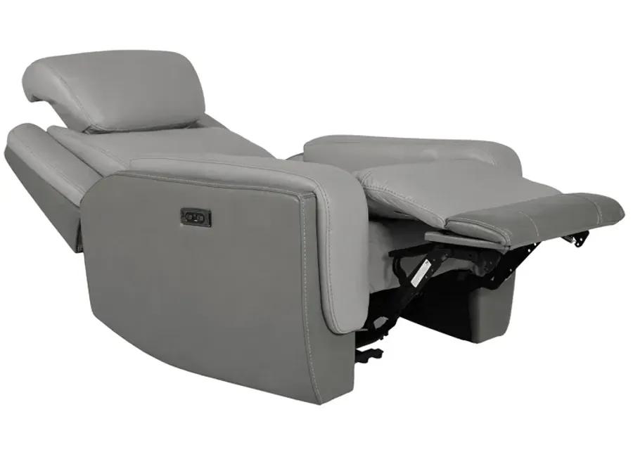 Rosalyn Zero Gravity Power Recliner in Silver and Gray Leather with Power Headrest