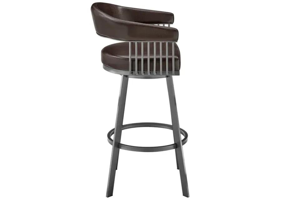 Chelsea 30" Bar Height Swivel Bar Stool in Java Brown Finish and Chocolate Faux Leather