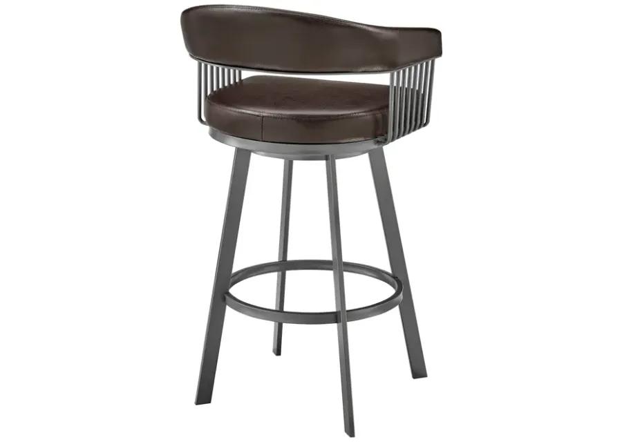 Chelsea 30" Bar Height Swivel Bar Stool in Java Brown Finish and Chocolate Faux Leather