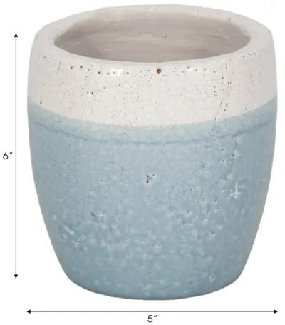 6" Reactive Crackle Finish Planter, Blue/white