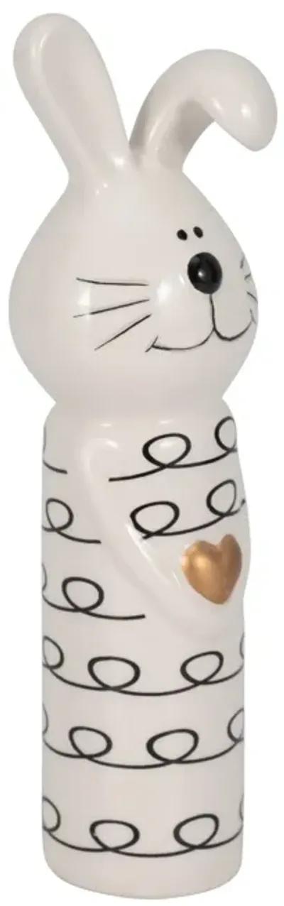 7" Squiggly Bunny With Gold Heart, White/black