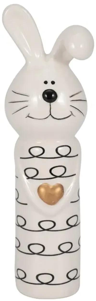 7" Squiggly Bunny With Gold Heart, White/black