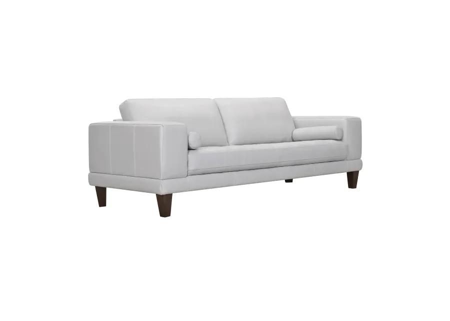 Wynne Contemporary Sofa in Genuine Dove Gray Leather with Brown Wood Legs