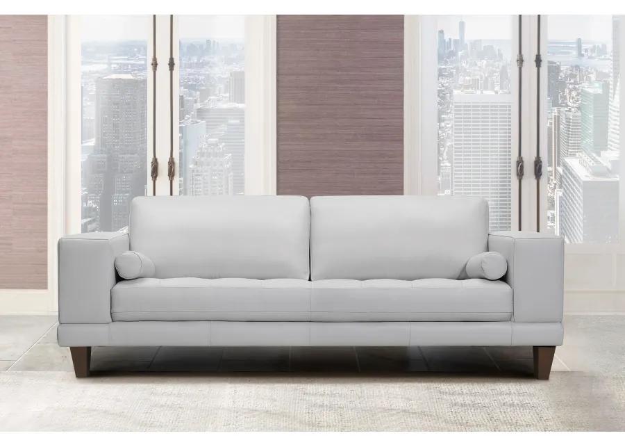 Wynne Contemporary Sofa in Genuine Dove Gray Leather with Brown Wood Legs