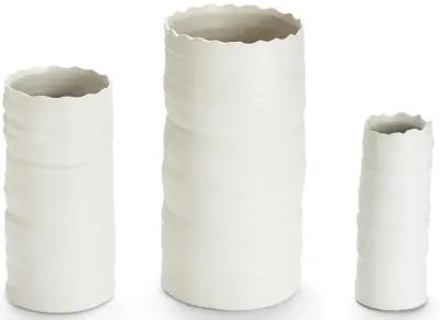 S/3 Wht Organic Cylinder Vase