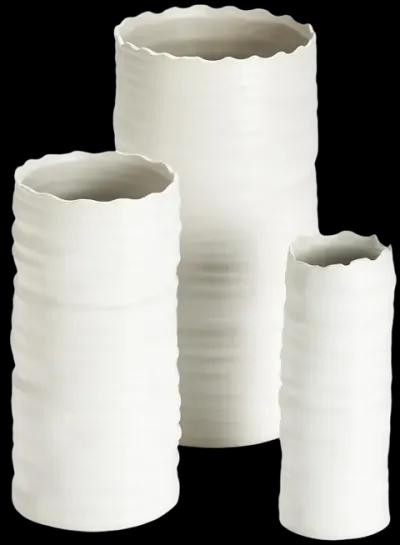 S/3 Wht Organic Cylinder Vase