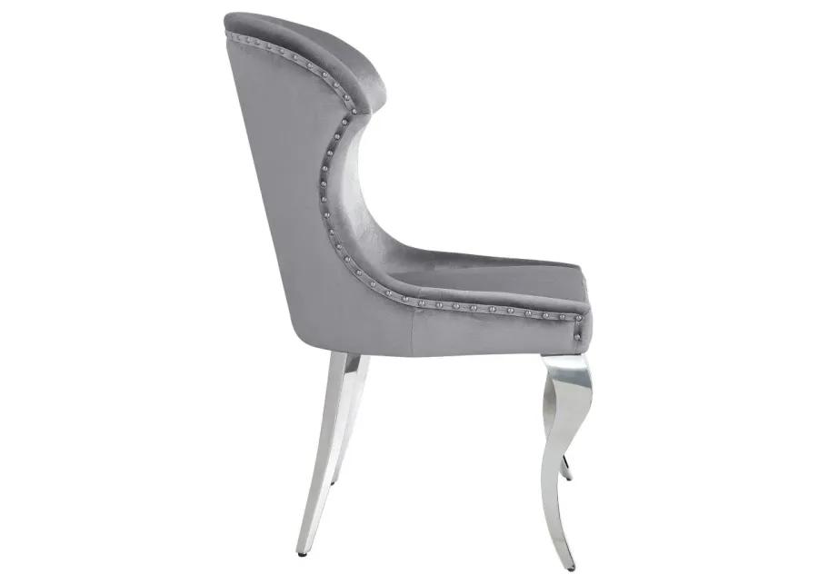 Cheyanne Upholstered Wingback Side Chair with Nailhead Trim Chrome and Grey (Set of 2)