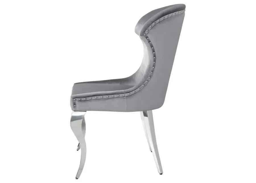 Cheyanne Upholstered Wingback Side Chair with Nailhead Trim Chrome and Grey (Set of 2)