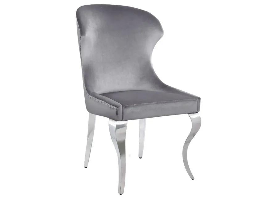 Cheyanne Upholstered Wingback Side Chair with Nailhead Trim Chrome and Grey (Set of 2)