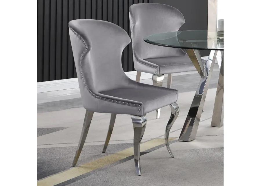 Cheyanne Upholstered Wingback Side Chair with Nailhead Trim Chrome and Grey (Set of 2)