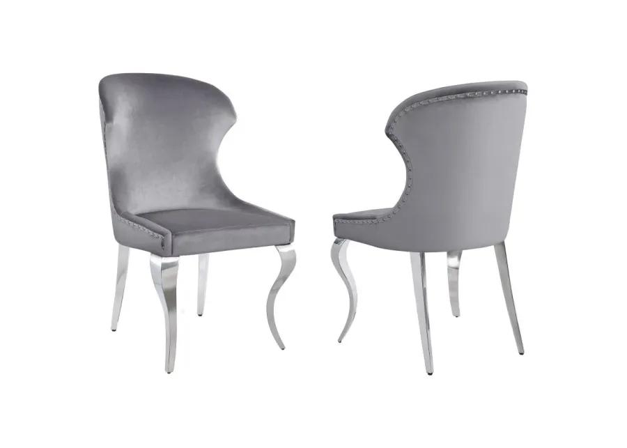 Cheyanne Upholstered Wingback Side Chair with Nailhead Trim Chrome and Grey (Set of 2)