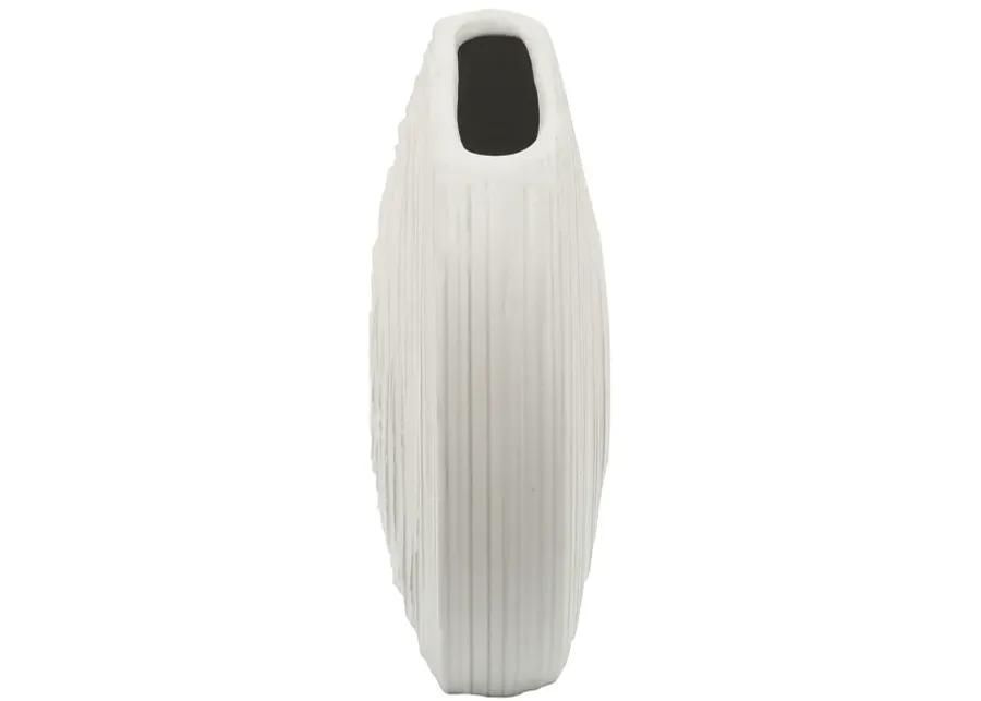 11"h Oval Swirled Vase, White