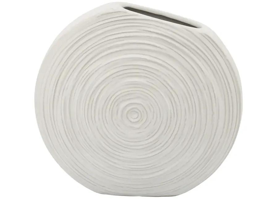 11"h Oval Swirled Vase, White