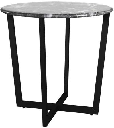 Llona 24" Round Side Table in Black Marble Melamine with Matte Black Base