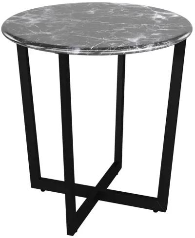 Llona 24" Round Side Table in Black Marble Melamine with Matte Black Base