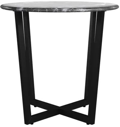 Llona 24" Round Side Table in Black Marble Melamine with Matte Black Base