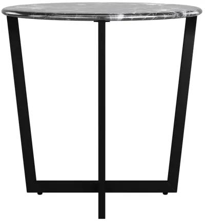 Llona 24" Round Side Table in Black Marble Melamine with Matte Black Base