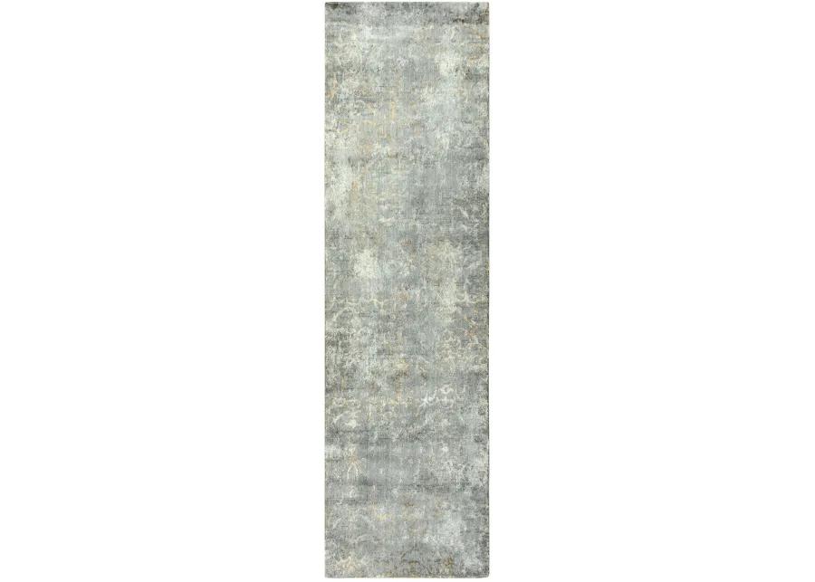 Impressions Gray Scroll NZ Wool/Tencel Blend 2'6" X 10' Runner Rug