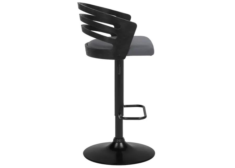 Adele Adjustable Height Swivel Grey Faux Leather and Black Wood Bar Stool with Black Base