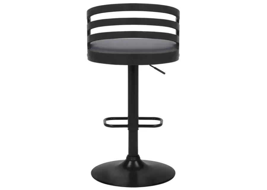 Adele Adjustable Height Swivel Grey Faux Leather and Black Wood Bar Stool with Black Base