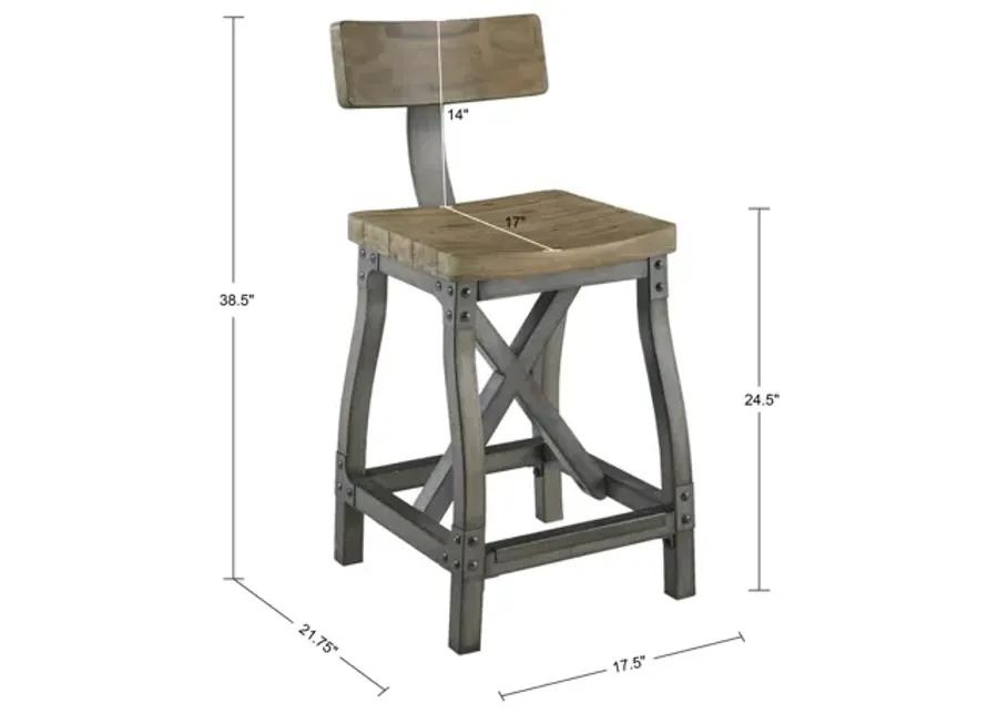 INK+IVY Lancaster Oak/Silver Counter Stool with Back