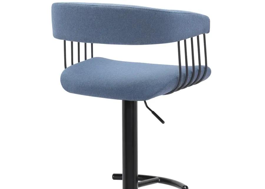 Calista Adjustable Bar Stool in Blue Fabric with Black Metal