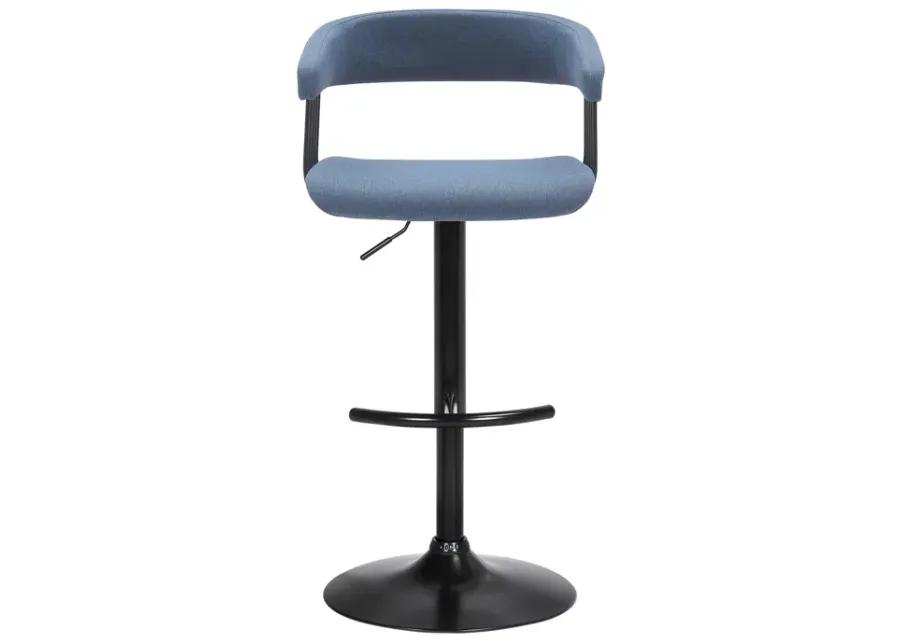 Calista Adjustable Bar Stool in Blue Fabric with Black Metal