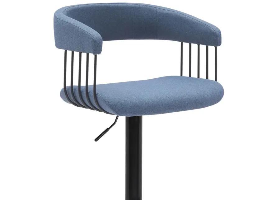 Calista Adjustable Bar Stool in Blue Fabric with Black Metal