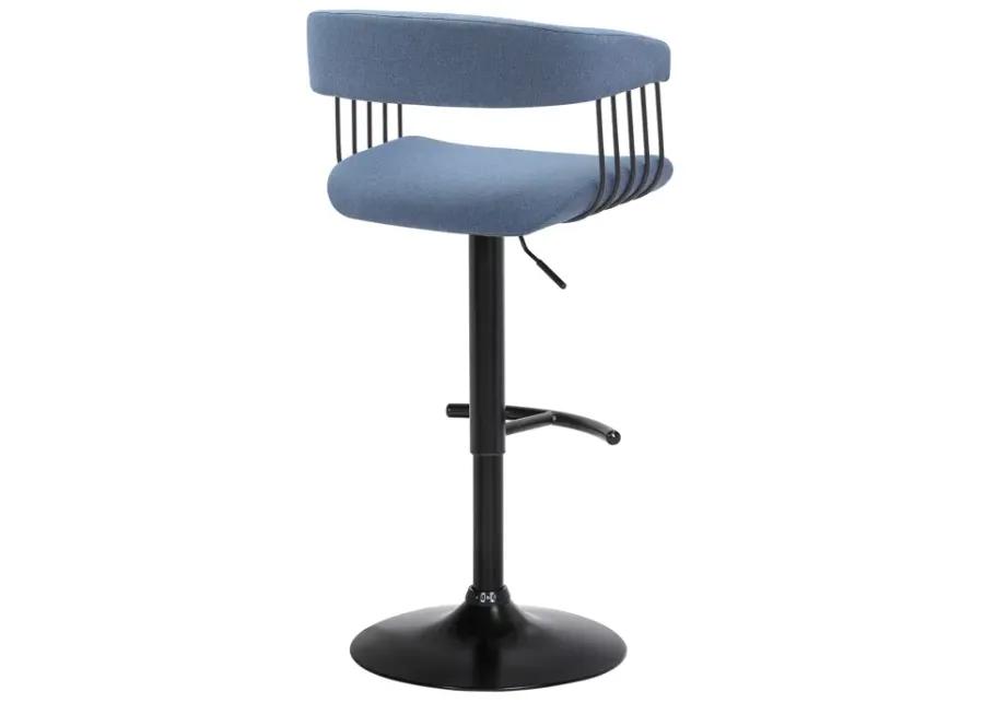 Calista Adjustable Bar Stool in Blue Fabric with Black Metal